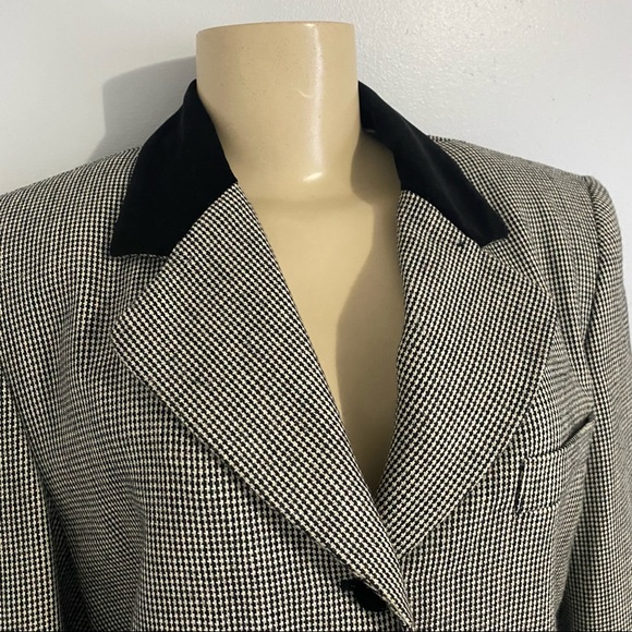 Vintage Lord & Taylor Wool Oversized Houndstooth Velvet Blazer Womens Size 6 - Picture 4 of 10